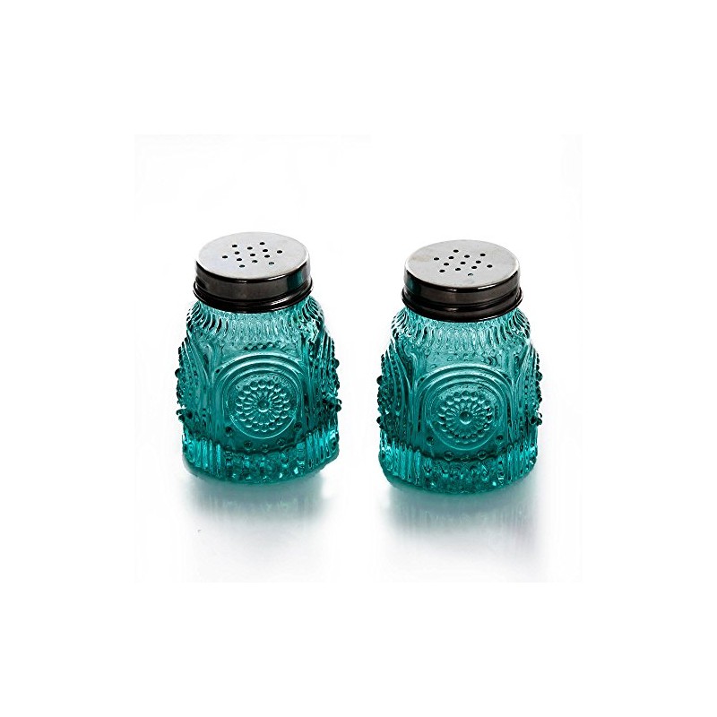 The Pioneer Woman Adeline Teal Pressed Glass Salt and Pepper