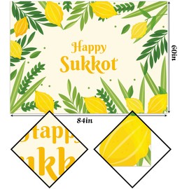 Hafangry Sukkot Tablecloth Sukkah Decoration Etrog Lulav Jewish Holiday Supplies Rectangular Kitchen Dining Room Home Table Cloth (60" x 84")