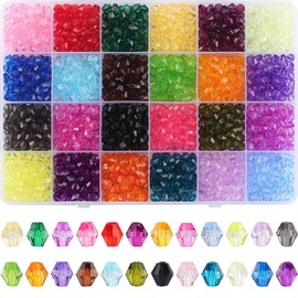 SOFPLATE 1 Box 1900Pcs+ 24 Colors Bicone Crystal Beads Bulk Faceted Acrylic Beads 6mm Colorful Small Transparent Faceted Wholesale Bicone Beads for Jewelry Making Necklace Earring Keychain Bags Decor
