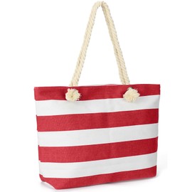 LAVTUG Canvas Beach Tote Bag for Women Waterproof Large Travel Beach Bags with Zipper Reusable Grocery Shopping Bags