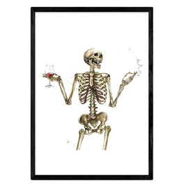Nacnic Wine Drink Skeleton Poster Watercolour Style Art with Images of Human Skeletons Artistic Interior Design A4 Size