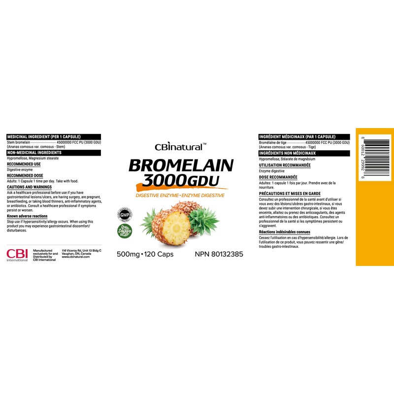 3000 GDU Bromelain Digestive Enzymes 500mg 120 Vegan Capsules, 4-Month