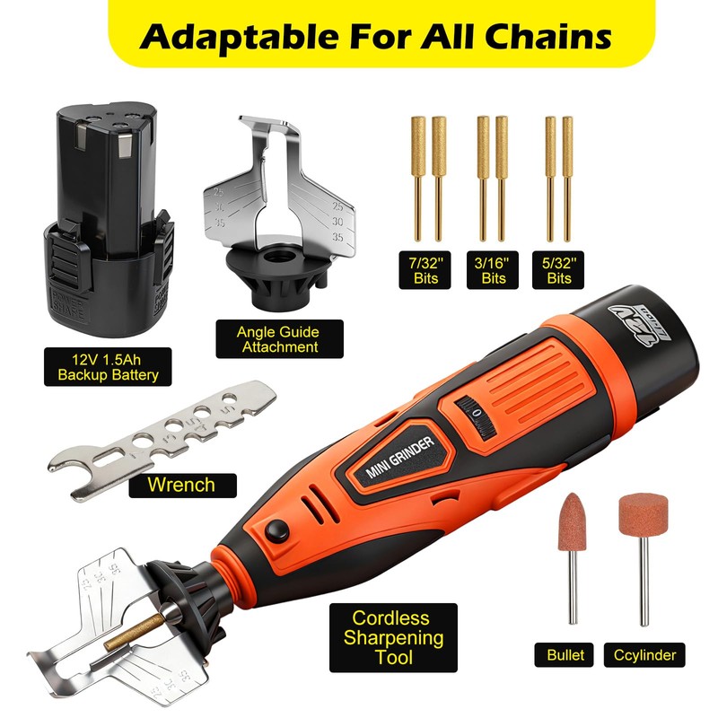 WIOR Cordless Chainsaw Sharpener Kit with Titanium-Coated Diamond Bits -