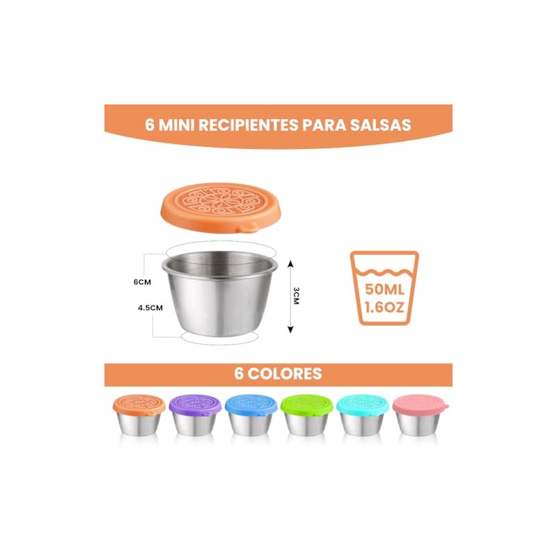 6 Recipientes Pequeños de Acero Inoxidable con Tapa Hermética de