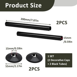 2 Pack Black Radiator Pipe Covers, 15mm x 200mm Matt Radiator Pipe Covers and Collars, Durable Polypropylene Construction, Easy Installation, Perfect for Concealing Pipes and Professional Finishing