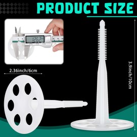 Wonderjune 100 Pcs 4 Inch Heavy Duty Plastic Insulation Masonry Fasteners 2.4 Inch Foam Board Fasteners Washers Polypropylene Concrete Anchors for Fixing and Fastening Rigid Foam Insulation Panels