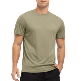 YSENTO Mens Rash Guards UV Swim Tops Rash Vest Quick Dry UPF 50+ Short Sleeve Running Sports Gym Tops(Khaki,L)