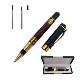 Accod Comfortable Grip Metal Rollerball Pen Business Signature Pen Fluent Writing Pen with Two 0.5mm Replacement Black Refills Gift Pen Premium Gift Box (Black&Red)