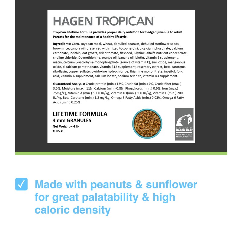 Hari Hagen Tropican Lifetime Formula Parrot Food, 4 lb Parrot