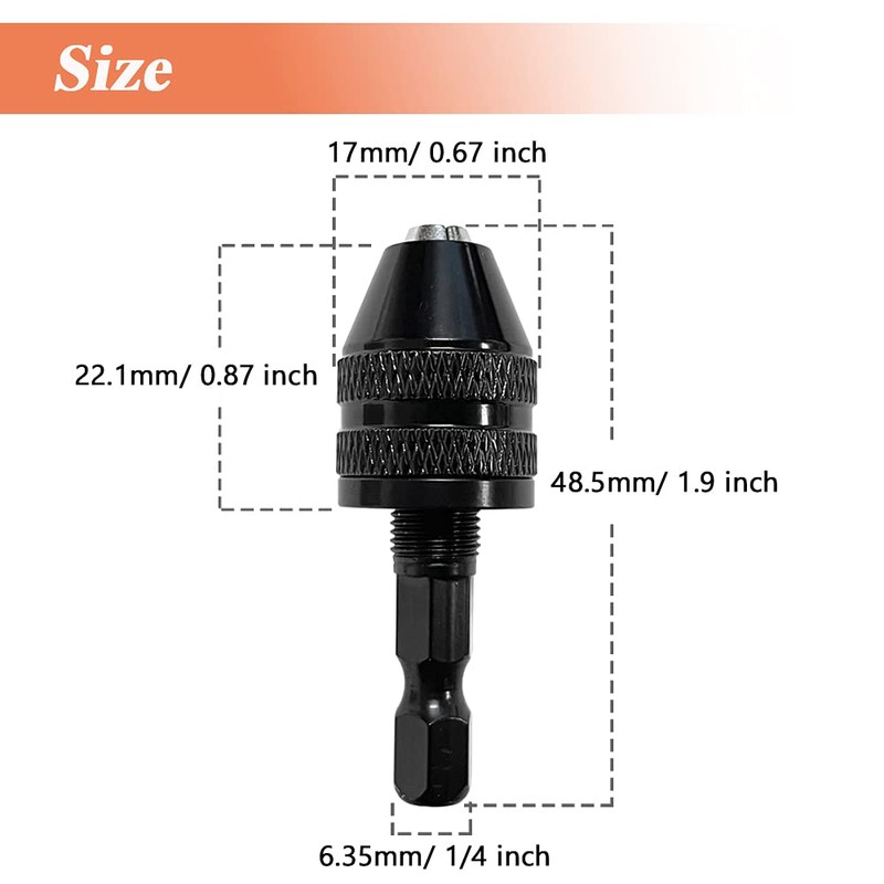 Mesee 0.5-3mm Keyless Drill Chuck Conversion Tool 1/4'' Hex Shank