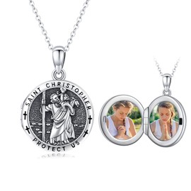 St Christopher/Jesus/Saint Michael Necklace for Women 925 Sterling Silver Antiqued Religious Pendant Men Necklaces Jewellery Gift(18''+2'') (Picture Necklace)