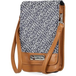 Nautica Catalina RFID Womens Crossbody Bag, Vegan Leather Compact Cell Phone Shoulder Travel Purse Holder, Indigo Blue (Jacquard), One Size