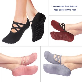 Cooque Yoga Socks Non Skid with Grips Barre Pilates Socks for Women Girls One Size