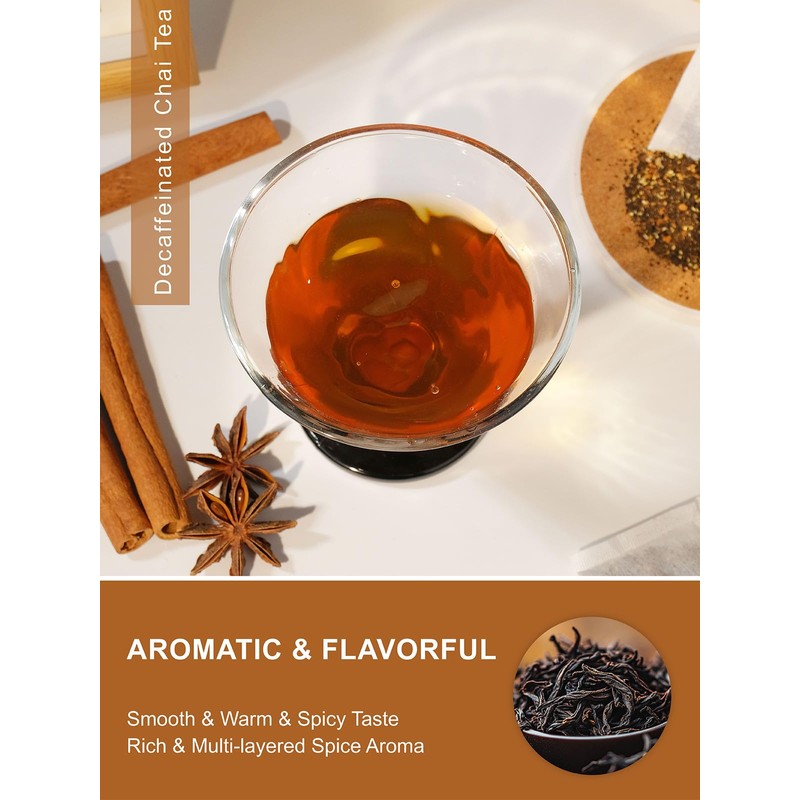 TeeLux Decaf Chai Black Tea, Decaffeinated Black Tea with Cinnamon,