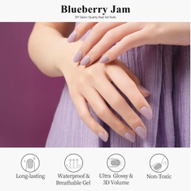 Drizzle Semi Cured Gel Nail Strips, Real Nail Polish Art Stickers (UV Light Required),Glitter, Solid Color, Full Wraps Long Lasting Waterproof, Nail Strips Decal for Women (Blueberry Jam)