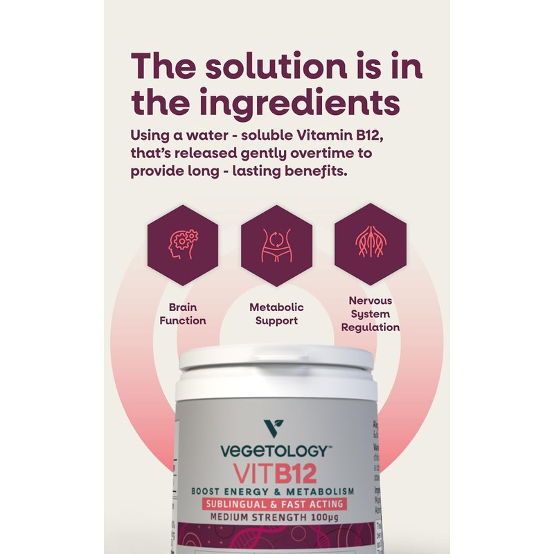 Vegetology Vitamin B12 Sublingual | 100mcg Fast-Acting B12 Vitamin Tablets