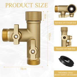 SANTONG Solid Brass High Flow 2 Way ┤ Type Garden Hose Splitter, 360 Degree Rotation 3/4" Spigot Faucet Connectors