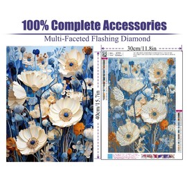Flower Diamond Painting for Adults Kits, 5D Flwoers Diamond Art Kits for Beginners, DIY Full Drill Plant Diamond Gem Art Kits for Home Wall Decor 12x16 Inch