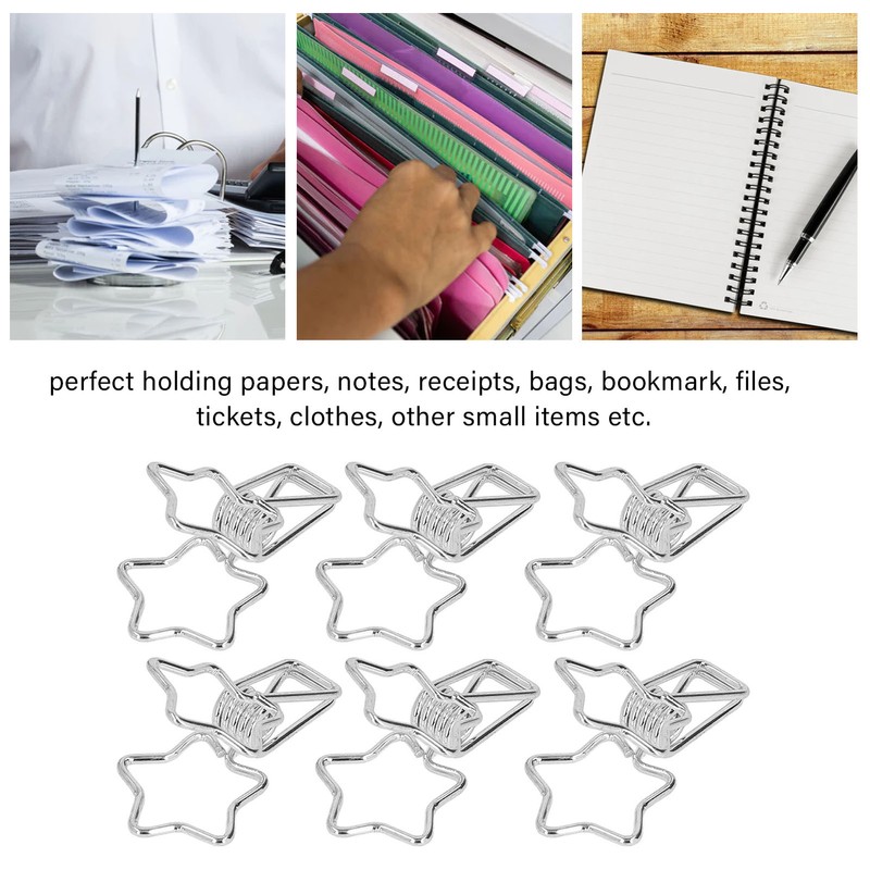 100Pcs Star Binder Clips Hollow Out Cartoon Style Strong Clamping