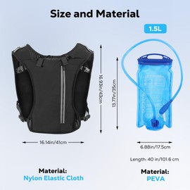 MoKo Running Hydration Vest, Lightweight Running Backpack with 1.5L Water Bladder, Adjustable Breathable Running Daypack for Men Women with Multiple Pockets for Cycling Hiking Marathon Climbing, Black