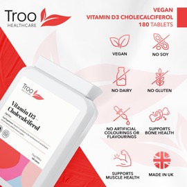 Vitamin D3 25µg 1000iu Supplement - 180 High Strength Vegan VIT D Tablets - Daily Cholecalciferol Supplement - Immune System Support Vitamins - UK Manufactured