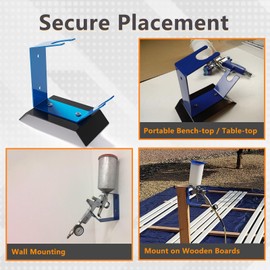 Heavy-Duty HVLP Spray Gun Stand with Magnetic Cup Holder, Wall/Desktop Gravity Feed Spray Gun Holder, Universal Fit for DeVilbiss, Fuji, Wagner, Anti-Rust & Adjustable for Car Painting & DIY (Blue)