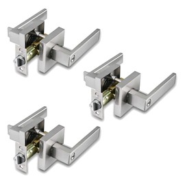 NEWBANG Heavy Duty Entry Door Lever for Exterior Use,Brushed Nickel Square Door Handle, Commercial and Residential，HTL01-SN-CS2-ET-3P