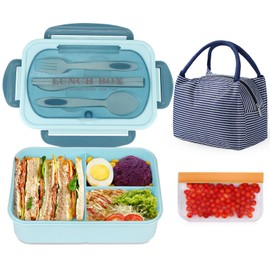 NatraProw Bento Box Adult Lunch Box with Bag, Lunch Containers for Adults, BPA Free, 3 Compartment Lunch Box Microwave safe, Lunch Bag with Containers Included, Blue