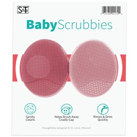 S&T INC. Exfoliating and Massaging Cradle Cap Bath Brushes for Baby, Silicone - 2 Inch x 2.5 Inch, Pink, 2 Pack