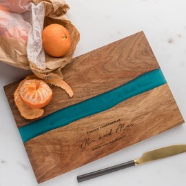 Engraved Resin Cheese Board - 5th Wedding Anniversary for Husband Wife Him Her - River Resin Chopping Board