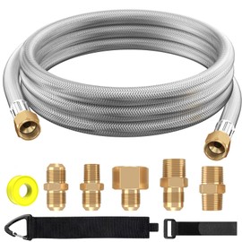 NQN Upgraded 6 Feet High Pressure Braided Propane Hose Extension with Conversion Coupling 3/8" Flare to 1/2" Female NPT, 1/4" Male NPT, 3/8" Male Flare for BBQ Grill, Fire Pit, Heater