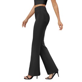 DLOODA Womens Bootcut Dress Pants Business Casual Work Pants with Pockets High Waist Stretchy Trousers Pull On Office Slacks Black