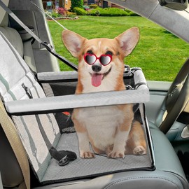 Dog Car Seat for Small Dog,Dog Booster Seat,Dog Car Bed,Washable Removable Pet Travel Safety Pet Car Seat,Dog Travel Bed Suitable for Dogs Under 40Lbs (Gray, 15.7inch×11.8inch+9.8inch)