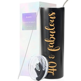 Onebttl 40th Birthday Gifts Women, Gifts for 40th Birthday Woman, 40 and Fabulous Gifts, 40th Birthday Gifts Ideas, 20oz Tumbler with Straw, Unique 40th Birthday Gifts for Her, Black