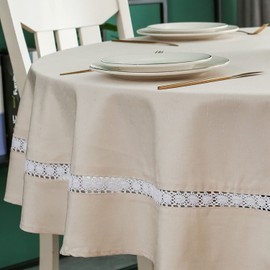 EHouseHome Heavy Duty Fabric Tablecloth with White Lace-Waterproof/Wrinkle Free/Stain Resistant/Oil Proof-for Dining,Indoor&Outdoor,Wedding,Holiday,Nature,Round 70Inch