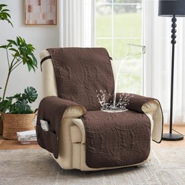 Pamhaven Quilted Recliner Chair Covers,Water-Repellent Recliner Slipcovers, Recliner Covers Stay in Place, Pet Friendly Recliner Cover for Dogs, Washable Chair Protector (Recliner 22", Chocolate)