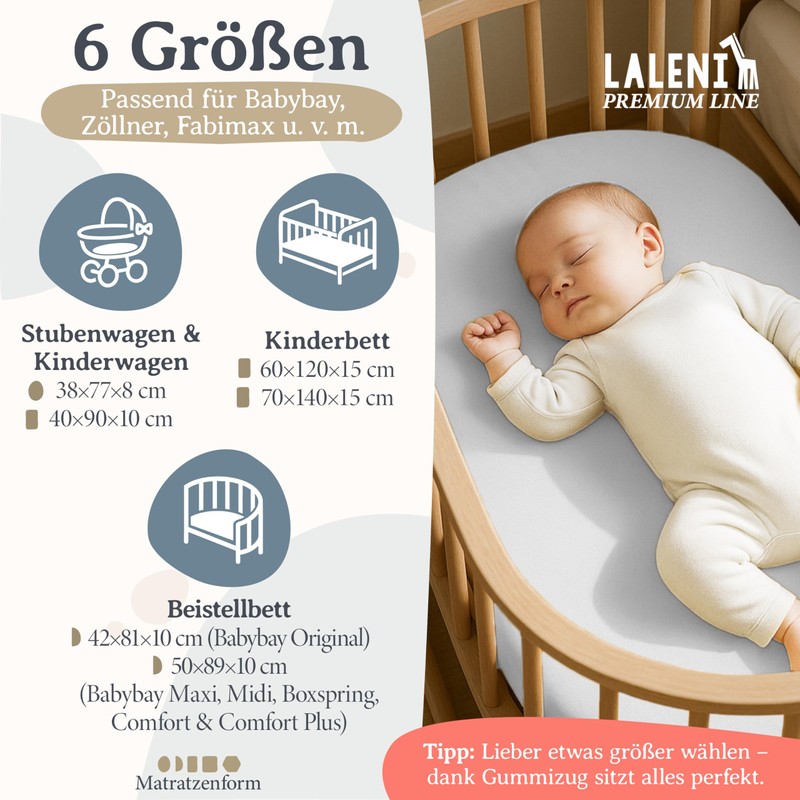 Laleni Premium fitted sheets for bassinets, rectangular, breathable, 100% cotton