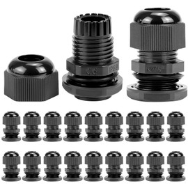 QWORK 1/2" NPT Nylon Cord Grip Cable Glands, Black 20-Pack, Waterproof IP68 Strain Relief