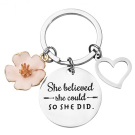 WOXOW Inspirational Keychain, She believes she could so she did Keyring, Gifts for Friends, Sister, Daughter