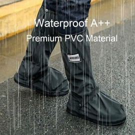 Waterproof Shoe Covers, Reusable & Foldable Rain Boot Shoe Cover with Zipper, Non-Slip, Reflector, Men Women Rain Gear, Black