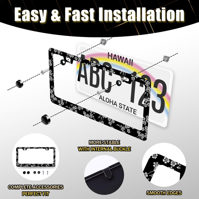Black and White Flowers License Plate Frame Floral License Plate