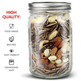 Bedoo Bedoo Mason Jars 32 oz, 12 Pack Quart Mason Jars With Wide Mouth Lids, Glass Jars for Canning, Food Storage, Meal Prep, Overnight Oats, Fermenting, Pickling, DIY Projects