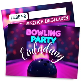ZETTMANN® Einladungskarten Kindergeburtstag Mädchen & Jungen - 10er Set Einladung zum Geburtstag - Einladungskarten Geburtstag - sehr gut beschreibbar - Geburtstagseinladungen (Neon Bowling)