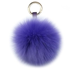 Xsclpomddy Fox Fur Pom Pom Keychain Large Fluffy Fur Ball Keychains Bag Purse Charm Tote Pendant,dark purple