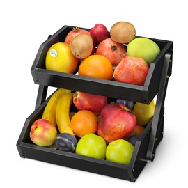 G.a HOMEFAVOR Fruit Basket for Kitchen, 2-Tier Fruit Bowl for Kitchen Counter, Vegetable Storage Stand for Fruit Shop, 15 mm Thickness (BLACK)