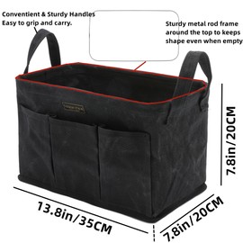 Denifiter Storage Tool Case, 13.8 x 7.8 x 7.8 Inches, Rectangular Waxed Canvas Fabric Collapsible Tool Bag with Handles for Tools,Wrench Set,Screwdrivers (Black)