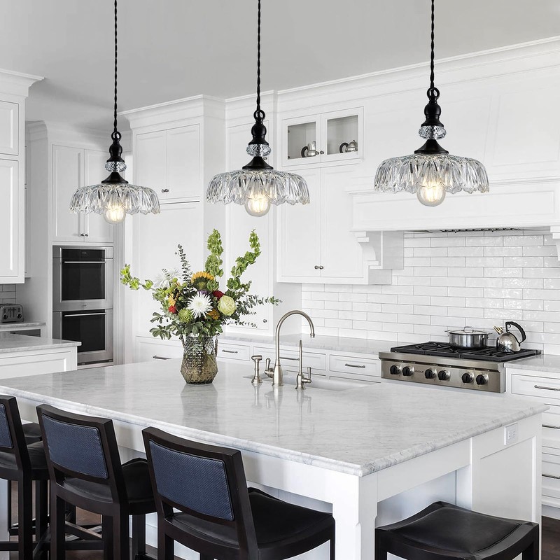 CVKASH Vintage Glass Pendant Light Fixture Black Modern Adjustable Chandelier