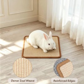 Abuzabu 2PCS Rabbit Scratching Mats, Natural Sisal Bunny Scratch Pad Rabbit Mats for Cages, Claws and Teeth Care, Rabbit Chew Toys Bunny Accessories for Bedding Biting Sleeping Nesting (16x12in)