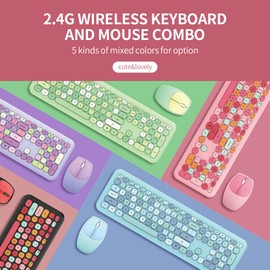 Mofii 666 Keyboard Mouse Combo Wireless 2.4G Mixed Color 110 Key Keyboard Mouse Set with Round Punk Keycaps for Girl Blue