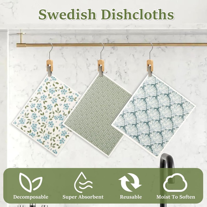 Uiopqrst Swedish Dishcloths, Reusable Kitchen Dish Towels, Absorbent Kitchen Dishcloths,